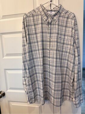 Southern Tide Men's White and Blue Plaid Button-Down Shirt